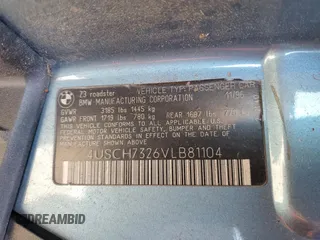 1997 BMW 3 Series 1.9L with VIN 4USCH7326VLB81104, listed as a Copart auction lot 85338034 with 174,200 mi miles and Salvage Title. Bid and sale history available at carsss.com. Image 12.