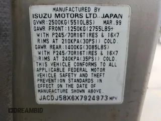 1999 Isuzu Trooper S with VIN JACDJ58X6X7924973, listed as a Copart auction lot 57881235 with 269,301 mi miles and Salvage title. Bid and sale history available at DreamBid. Image 12.