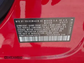 2017 Volkswagen Jetta GLI z VIN 3VW4T7AJ3HM350575, wystawiony jako IAAI lot #42303994 z przebiegiem 168 622 mil mil oraz . Historia ofert i sprzedaży dostępna na DreamBid. Obrazek 9.