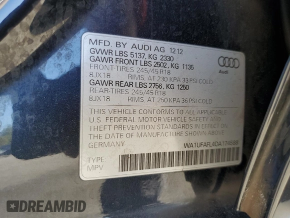 2013 Audi allroad Premium Plus with VIN WA1UFAFL4DA174588, listed as a Copart auction lot 78888364 with 199,311 mi miles and Salvage Title. Bid and sale history available at carsss.com. Image 16.