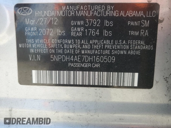 2013 Hyundai Elantra GLS z VIN 5NPDH4AE7DH160509, wystawiony jako Copart lot #55120015 z przebiegiem 211 228 mil mil oraz Tytuł czysty. Historia ofert i sprzedaży dostępna na DreamBid. Obrazek 12.