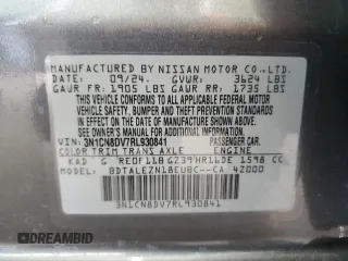 2024 Nissan Versa S with VIN 3N1CN8DV7RL930841, listed as a Copart auction lot 55431305 with 8,022 mi miles and Salvage Title. Bid and sale history available at DreamBid. Image 13.