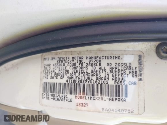 2000 Toyota Avalon XL z VIN 4T1BF28B2YU102103, wystawiony jako IAAI lot #42441529 z przebiegiem 256 568 mil mil oraz . Historia ofert i sprzedaży dostępna na DreamBid. Obrazek 9.