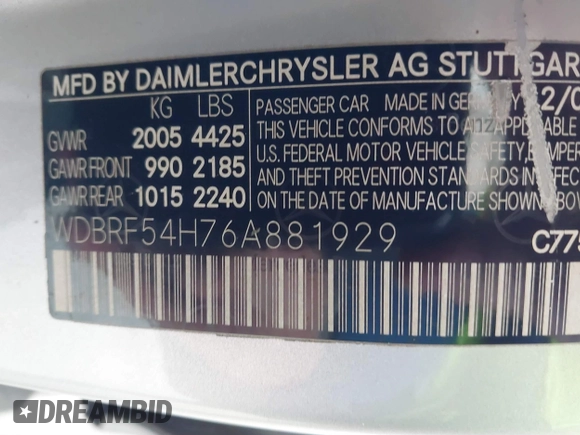 2006 Mercedes-Benz C 280 Luxury with VIN WDBRF54H76A881929, listed as a IAAI auction lot 42669024 with 185,384 mi miles and . Bid and sale history available at DreamBid. Image 9.