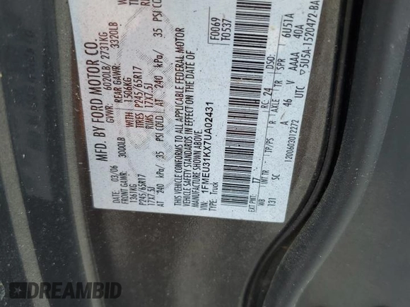 2007 Ford Explorer Sport Trac XLT with VIN 1FMEU31KX7UA02431, listed as a Copart auction lot 66080605 with Not provided miles and Clean title. Bid and sale history available at DreamBid. Image 13.