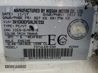 2017 Nissan Micra S z VIN 3N1CK3CP3HL267233, wystawiony jako Copart lot #61637512 z przebiegiem 27 243 mil mil oraz Szkoda całkowita • Salvage title. Historia ofert i sprzedaży dostępna na DreamBid. Obrazek 10.