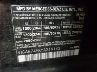 2000 Mercedes-Benz M-Class AMG with VIN 4JGAB74EXYA219143, listed as a Copart auction lot 71922634 with 156,092 mi miles and Salvage Title. Bid and sale history available at carsss.com. Image 13.