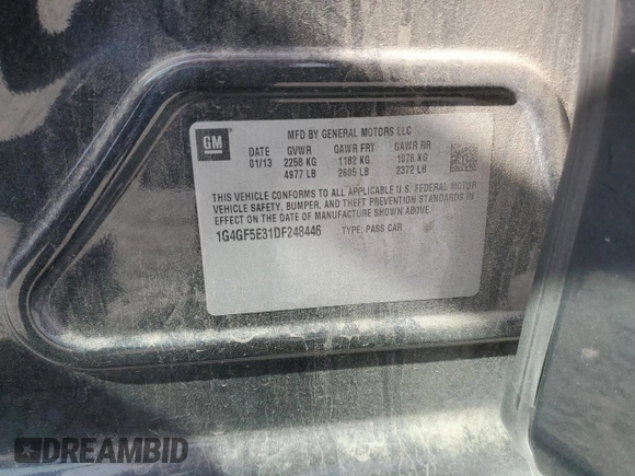 2013 Buick LaCrosse Premium 1 with VIN 1G4GF5E31DF248446, listed as a Copart auction lot 66975314 with 187,474 mi miles and Salvage Title. Bid and sale history available at carsss.com. Image 14.