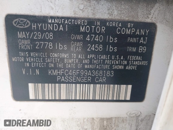 2009 Hyundai Azera Limited z VIN KMHFC46F99A368183, wystawiony jako IAAI lot #41769940 z przebiegiem 144 339 mil mil oraz . Historia ofert i sprzedaży dostępna na DreamBid. Obrazek 9.