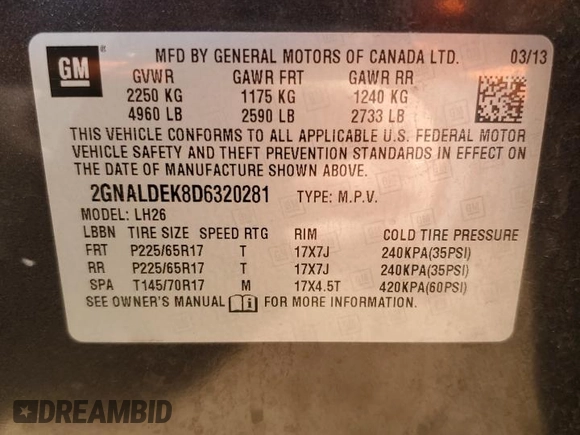 2013 Chevrolet Equinox LT with VIN 2GNALDEK8D6320281, listed as a Copart auction lot 53028725 with 196,457 mi miles and Clean Title. Bid and sale history available at carsss.com. Image 12.