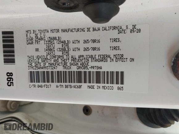 2021 Toyota Tacoma SR z VIN 3TMCZ5AN4MM373247, wystawiony jako IAAI lot #41982617 z przebiegiem 45 692 mil mil oraz . Historia ofert i sprzedaży dostępna na DreamBid. Obrazek 9.