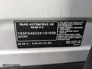 2008 Saab 9-3 Aero with VIN YS3FH46U281101009, listed as a Copart auction lot 43438955 with 110,411 mi miles and Salvage Title. Bid and sale history available at carsss.com. Image 13.