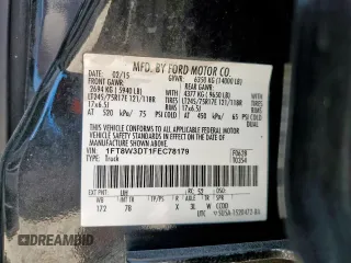 2015 Ford F-350 Lariat with VIN 1FT8W3DT1FEC78179, listed as a Copart auction lot 66496905 with 221,280 mi miles and Salvage title. Bid and sale history available at DreamBid. Image 12.