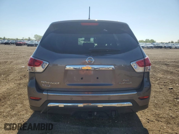 2014 Nissan Pathfinder Platinum with VIN 5N1AR2MM0EC708740, listed as a Copart auction lot 58331805 with Not provided miles and Salvage title. Bid and sale history available at DreamBid. Image 6.