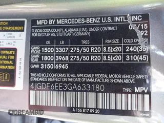 2016 Mercedes-Benz GL with VIN 4JGDF6EE3GA633180, listed as a IAAI auction lot 41623280 with 120,294 mi miles. Bid and sale history available at carsss.com. Image 9.