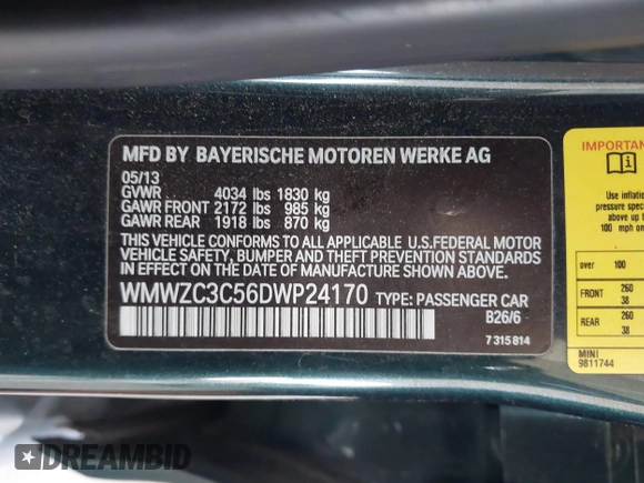 2013 MINI Countryman S with VIN WMWZC3C56DWP24170, listed as a IAAI auction lot 42366594 with 143,311 mi miles and . Bid and sale history available at DreamBid. Image 9.