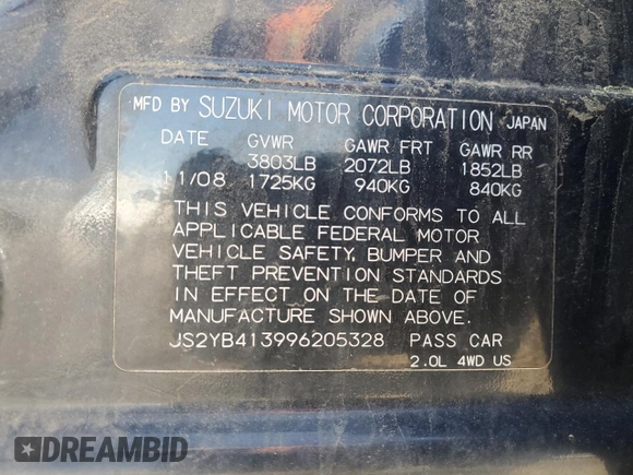 2009 Suzuki SX4 Man AWD with VIN JS2YB413996205328, listed as a Copart auction lot 51658624 with 0 mi miles and Salvage Title. Bid and sale history available at carsss.com. Image 12.