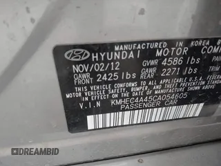 2012 Hyundai Sonata Hybrid with VIN KMHEC4A45CA054605, listed as a IAAI auction lot 42045509 with 188,852 mi miles and . Bid and sale history available at DreamBid. Image 9.