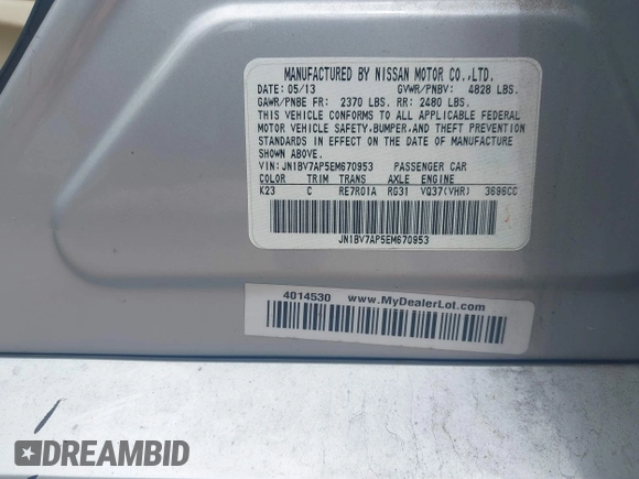 2014 Infiniti Q50 Sport with VIN JN1BV7AP5EM670953, listed as a IAAI auction lot 41913801 with 190,180 mi miles and . Bid and sale history available at DreamBid. Image 6.