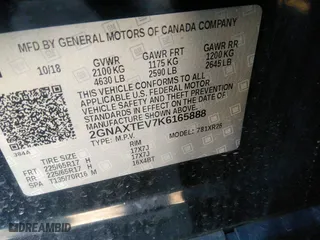 2019 Chevrolet Equinox LT with VIN 2GNAXTEV7K6165888, listed as a IAAI auction lot 41758180 with 119,954 mi miles. Bid and sale history available at carsss.com. Image 9.