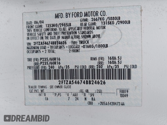 2004 Ford Freestar Cargo with VIN 2FTZA54674BB24626, listed as a IAAI auction lot 41243317 with 278,730 mi miles. Bid and sale history available at carsss.com. Image 9.