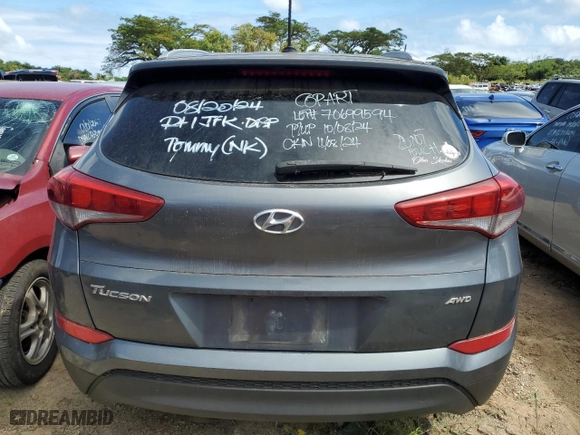 2016 Hyundai Tucson SE with VIN KM8J3CA49GU107271, listed as a Copart auction lot 70699594 with 0 mi miles and Salvage Title. Bid and sale history available at carsss.com. Image 6.