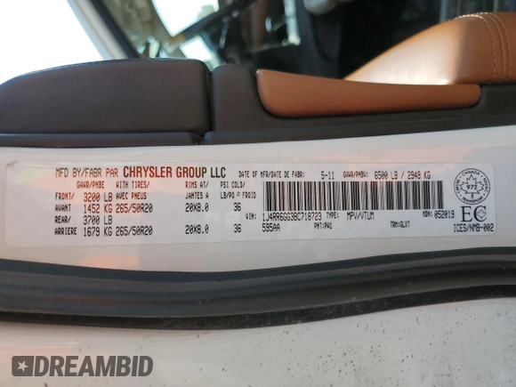 2011 Jeep Grand Cherokee Overland with VIN 1J4RR6GG3BC718723, listed as a Copart auction lot 64975275 with 272,922 mi miles and Salvage title. Bid and sale history available at DreamBid. Image 13.