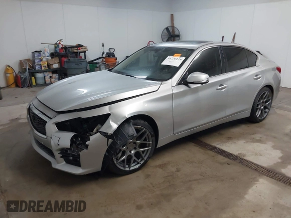 2014 Infiniti Q50 Sport with VIN JN1BV7AR0EM695972, listed as a IAAI auction lot 41732229 with 134,654 mi miles and . Bid and sale history available at DreamBid. Image 2.