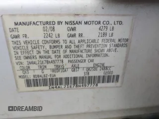 2008 Nissan Altima 2.5 SL with VIN 1N4AL21E78N497778, listed as a IAAI auction lot 42087644 with 1 mi miles. Bid and sale history available at carsss.com. Image 9.