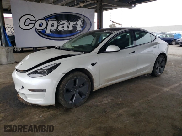 2022 Tesla Model 3 Long Range with VIN 5YJ3E1EB2NF267485, listed as a Copart auction lot 54952505 with 30,569 mi miles and Clean Title. Bid and sale history available at DreamBid. Image 1.