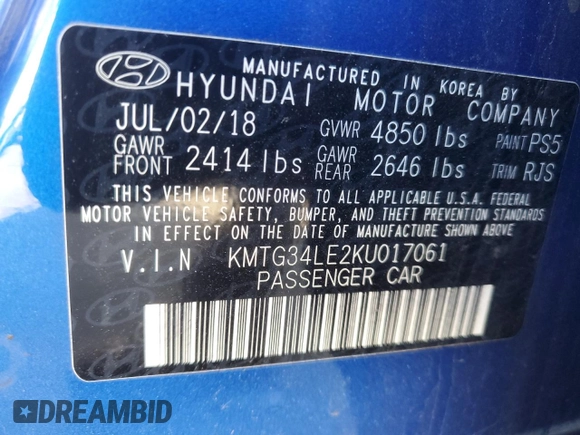 2019 Genesis G70 Advanced with VIN KMTG34LE2KU017061, listed as a Copart auction lot 46346405 with 95,592 mi miles and Salvage title. Bid and sale history available at DreamBid. Image 12.
