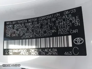 2024 Toyota Corolla Hybrid LE with VIN JTDBCMFE7R3028559, listed as a IAAI auction lot 40849636 with 17,649 mi miles. Bid and sale history available at carsss.com. Image 9.