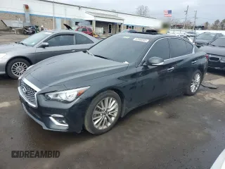2021 Infiniti Q50 Luxe z VIN JN1EV7BR6MM752637, wystawiony jako Copart lot #52890095 z przebiegiem 56 629 mil mil oraz Szkoda całkowita • Salvage title. Historia ofert i sprzedaży dostępna na DreamBid. Obrazek 1.