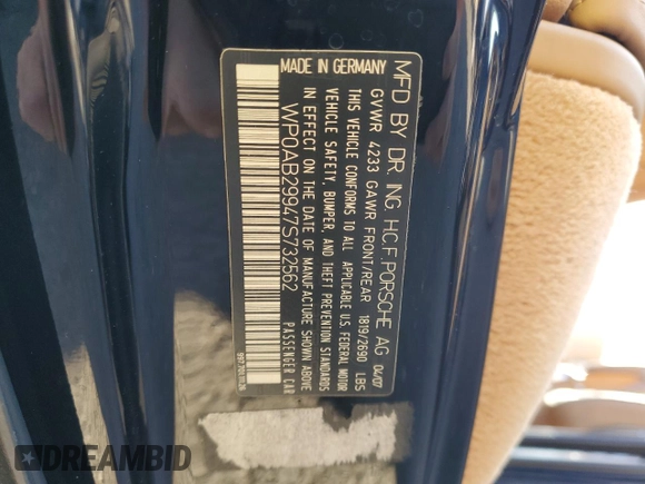 2007 Porsche 911 Carrera S with VIN WP0AB29947S732562, listed as a Copart auction lot 70204824 with 87,119 mi miles and Salvage Title. Bid and sale history available at carsss.com. Image 12.