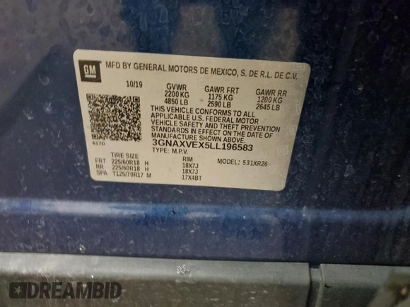 2020 Chevrolet Equinox LT z VIN 3GNAXVEX5LL196583, wystawiony jako Copart lot #52889265 z przebiegiem 145 999 mil mil oraz Szkoda całkowita • Salvage title. Historia ofert i sprzedaży dostępna na DreamBid. Obrazek 14.