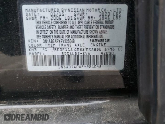 2015 Nissan Sentra SV with VIN 3N1AB7APXFY226048, listed as a Copart auction lot 80827454 with 99,428 mi miles and Non Repairable. Bid and sale history available at carsss.com. Image 12.