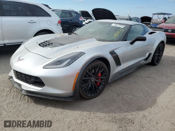 2015 Chevrolet Corvette Z06 2LZ with VIN 1G1YS2D61F5604717, listed as a Copart auction lot 74477974 with 0 mi miles and Salvage Title. Bid and sale history available at carsss.com. Image 1.