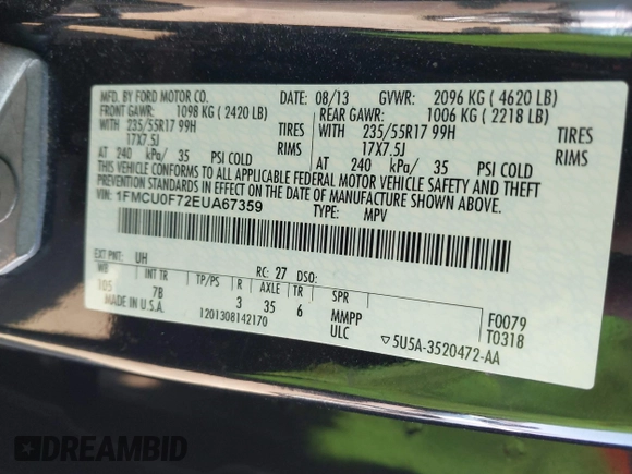 2014 Ford Escape S with VIN 1FMCU0F72EUA67359, listed as a IAAI auction lot 41674501 with 104,580 mi miles. Bid and sale history available at carsss.com. Image 9.