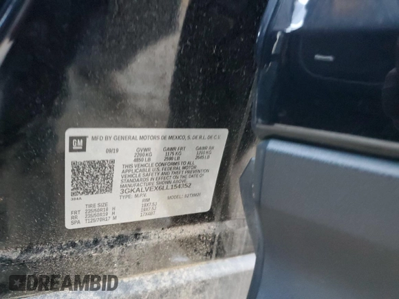 2020 GMC Terrain SLT with VIN 3GKALVEX6LL154352, listed as a Copart auction lot 80765504 with 52,449 mi miles and Salvage title. Bid and sale history available at DreamBid. Image 13.