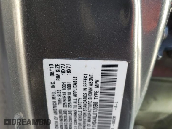 2010 Honda Crosstour EX-L with VIN 5J6TF1H54AL013698, listed as a Copart auction lot 79112024 with Not Provided miles and Salvage Title. Bid and sale history available at carsss.com. Image 13.