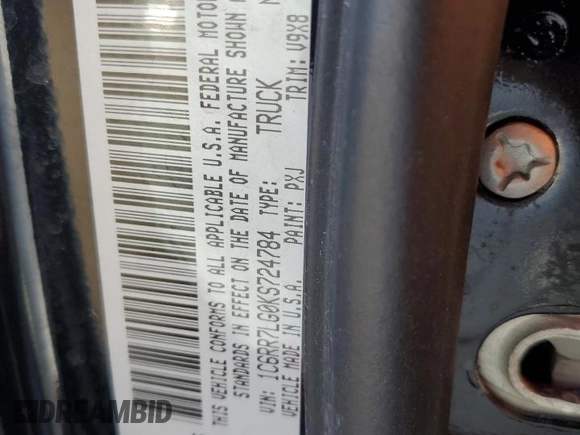 2019 Ram 1500 Warlock z VIN 1C6RR7LG0KS724784, wystawiony jako Copart lot #81488764 z przebiegiem 57 547 mil mil oraz Szkoda całkowita • Salvage title. Historia ofert i sprzedaży dostępna na DreamBid. Obrazek 13.