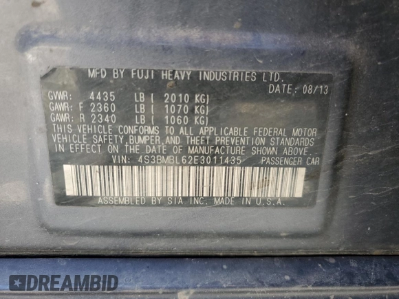 2014 Subaru Legacy Limited with VIN 4S3BMBL62E3011435, listed as a Copart auction lot 56660475 with 112,931 mi miles and Salvage title. Bid and sale history available at DreamBid. Image 12.