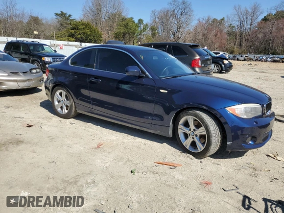 2013 BMW 1 Series 128i with VIN WBAUP9C58DVS94598, listed as a Copart auction lot 49297605 with 108,893 mi miles and Salvage title. Bid and sale history available at DreamBid. Image 4.