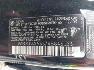 2004 BMW 5 Series 525i with VIN WBANA53574B845023, listed as a IAAI auction lot 41139275 with 163,597 mi miles. Bid and sale history available at carsss.com. Image 9.