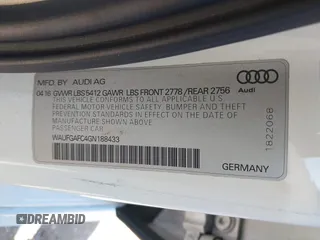 2016 Audi A6 Premium Plus with VIN WAUFGAFC4GN188433, listed as a IAAI auction lot 41751626 with 93,904 mi miles and . Bid and sale history available at DreamBid. Image 9.
