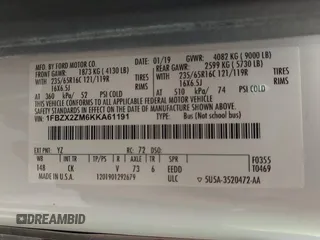 2019 Ford Transit Passenger XL with VIN 1FBZX2ZM6KKA61191, listed as a IAAI auction lot 42162863 with 92,015 mi miles and . Bid and sale history available at DreamBid. Image 9.