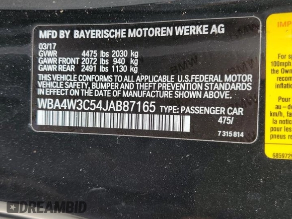 2018 BMW 4 Series 430i with VIN WBA4W3C54JAB87165, listed as a Copart auction lot 76205724 with 62,952 mi miles and Non Repairable. Bid and sale history available at DreamBid. Image 13.
