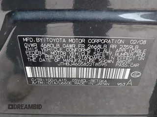 2008 Lexus ES 330 z VIN JTHBJ46G582218595, wystawiony jako IAAI lot #41710695 z przebiegiem 202 216 mil mil oraz . Historia ofert i sprzedaży dostępna na DreamBid. Obrazek 9.