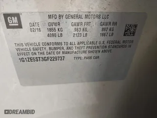 2016 Chevrolet Malibu LT with VIN 1G1ZE5ST3GF229737, listed as a IAAI auction lot 41498004 with 44,064 mi miles. Bid and sale history available at carsss.com. Image 9.
