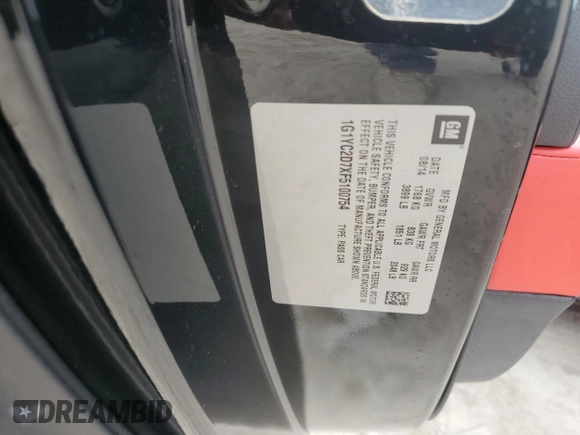 2015 Chevrolet Corvette 2LT with VIN 1G1YC2D7XF5100754, listed as a Copart auction lot 78390194 with 0 mi miles and Non Repairable. Bid and sale history available at carsss.com. Image 13.
